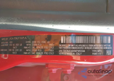 2021 Jeep Renegade Jeepster 4X4 из США, поврежденный, VIN ZACNJDAB6MPM56544